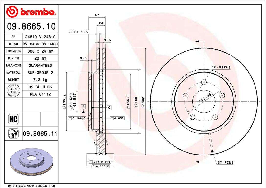 Jaguar Brembo Disc Brake Rotor - Front (300mm) C2S52091